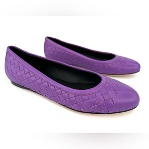 BOTTEGA VENETA Intrecciato Woven Purple Leather Ballet Ballerina Flats EU 35
